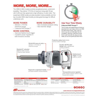 Ingersoll Rand 1 Inch Air Impact Wrench, 6 inch Extended Anvil, Heavy Duty, 1770 ft-lb Torque, Friction Ring-Thru-hole Retainer, D-handle Inside Trigger